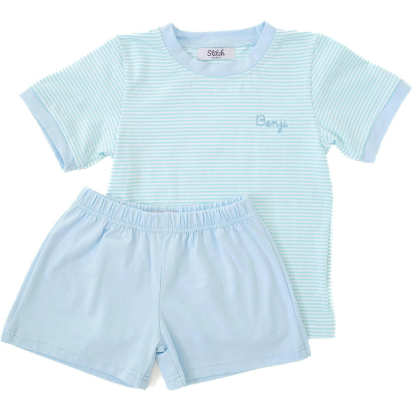 Custom Embroidered Stripe Tee and Shorts set