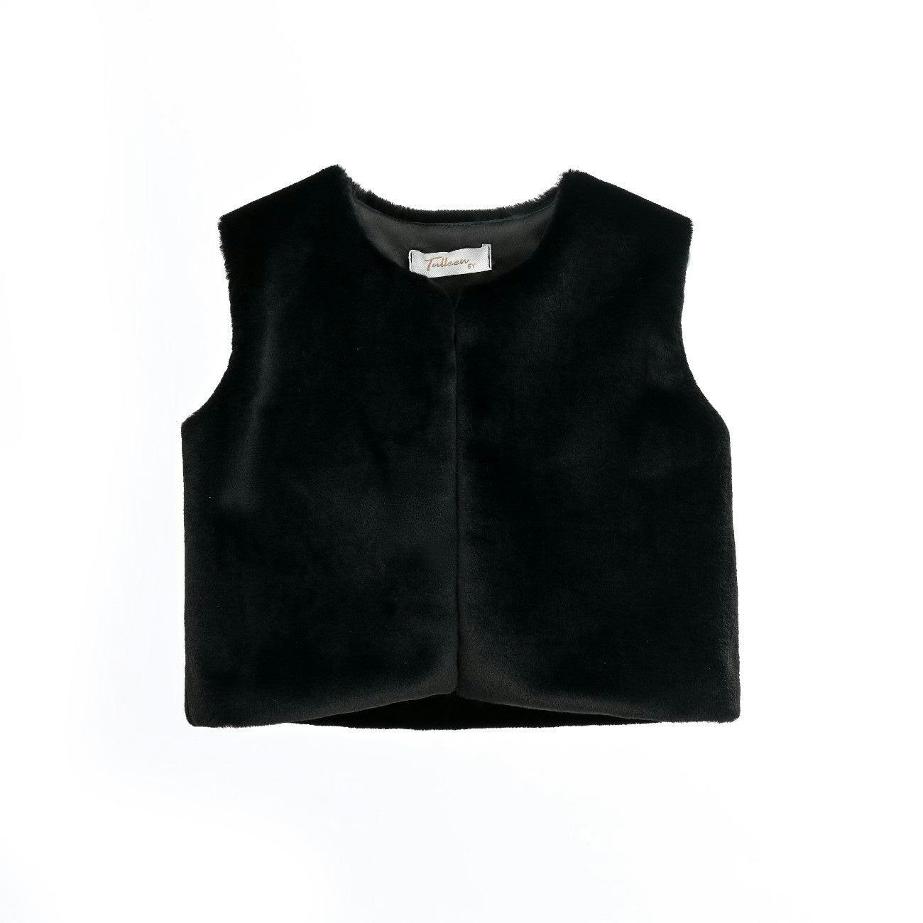 Black Plush Fur Vest
