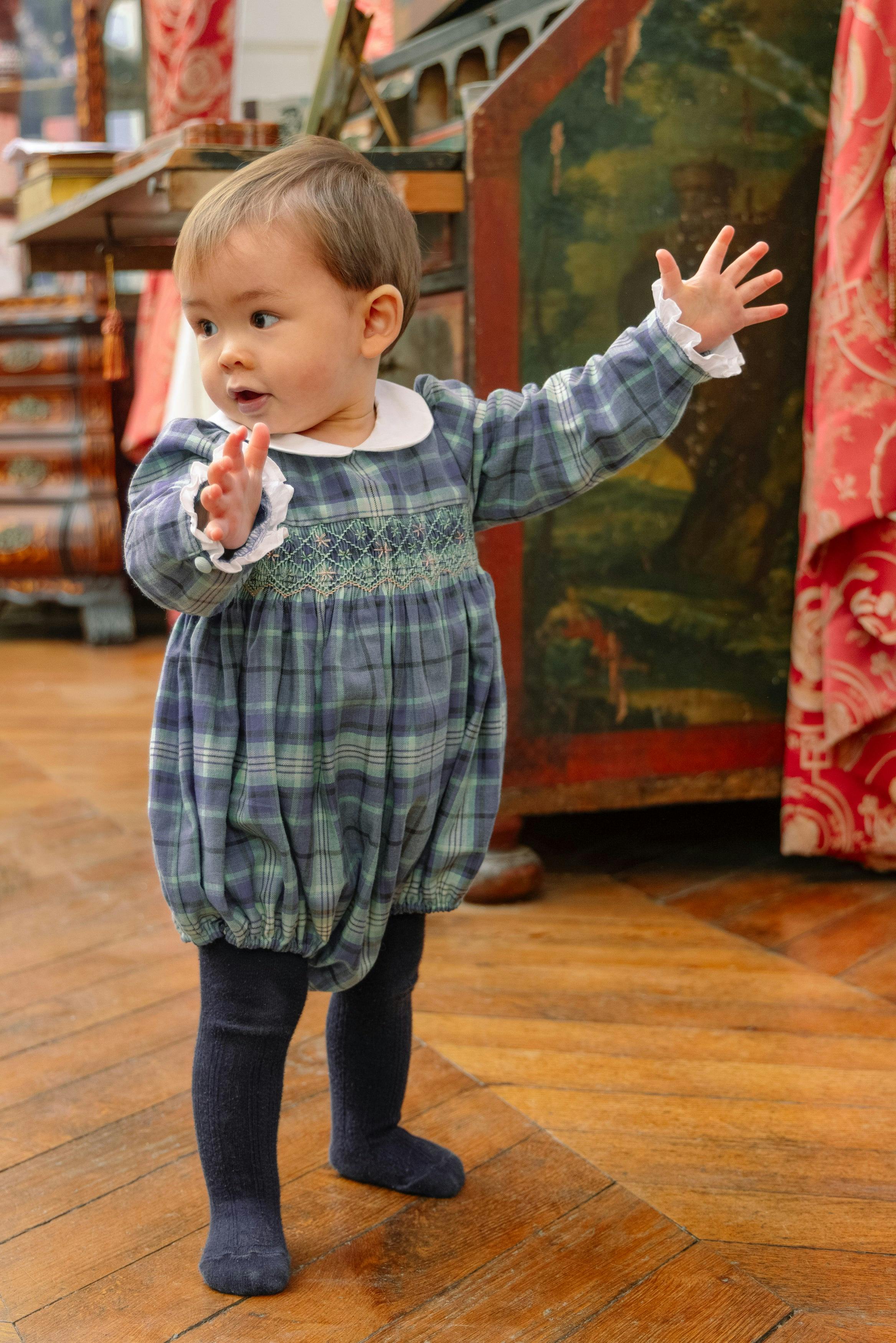 Heidi Blue Tartan Baby Romper