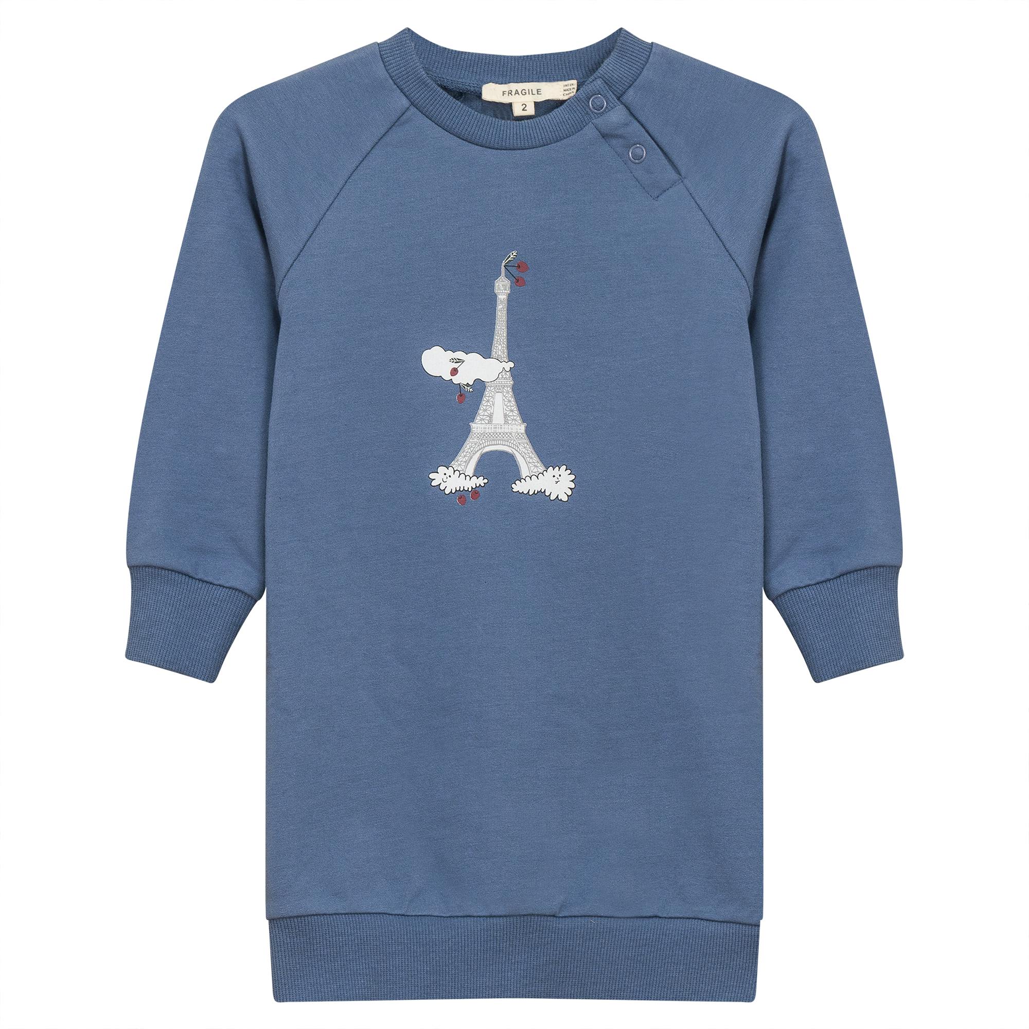 Eiffel Tower Print Bubble Ribbed Snap Front Dress