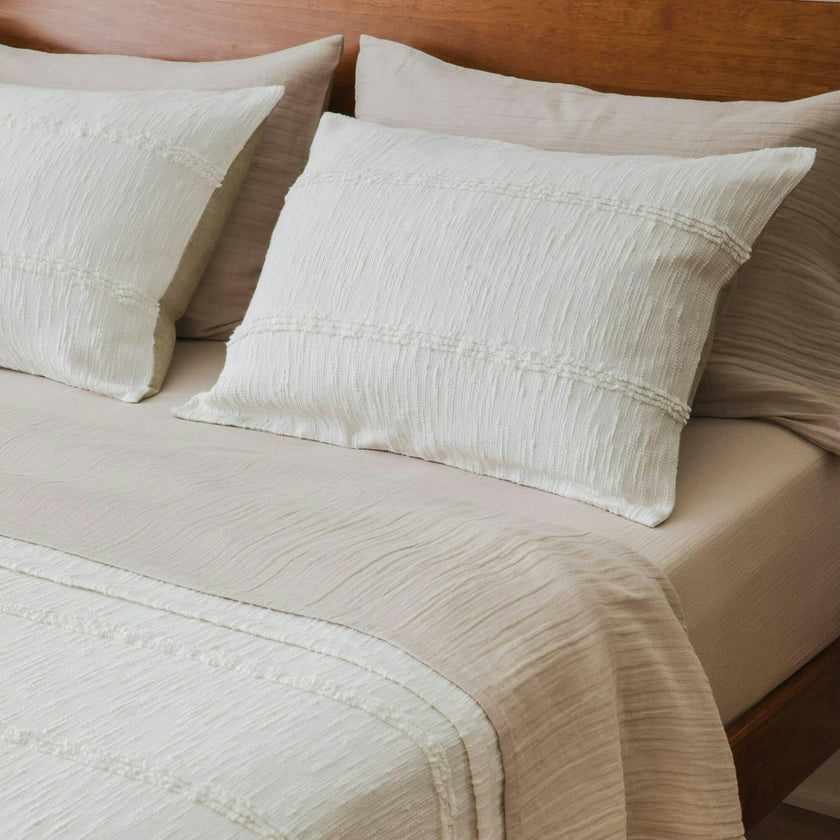 White Fringe Bedspread & Sham Set, Beige