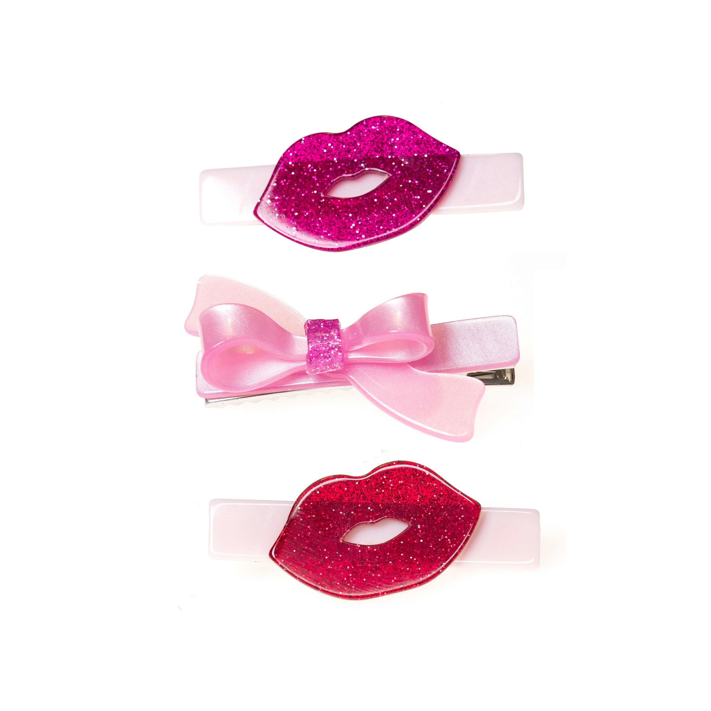 Lips Kisses Glitter Red Hair Clips -VAL