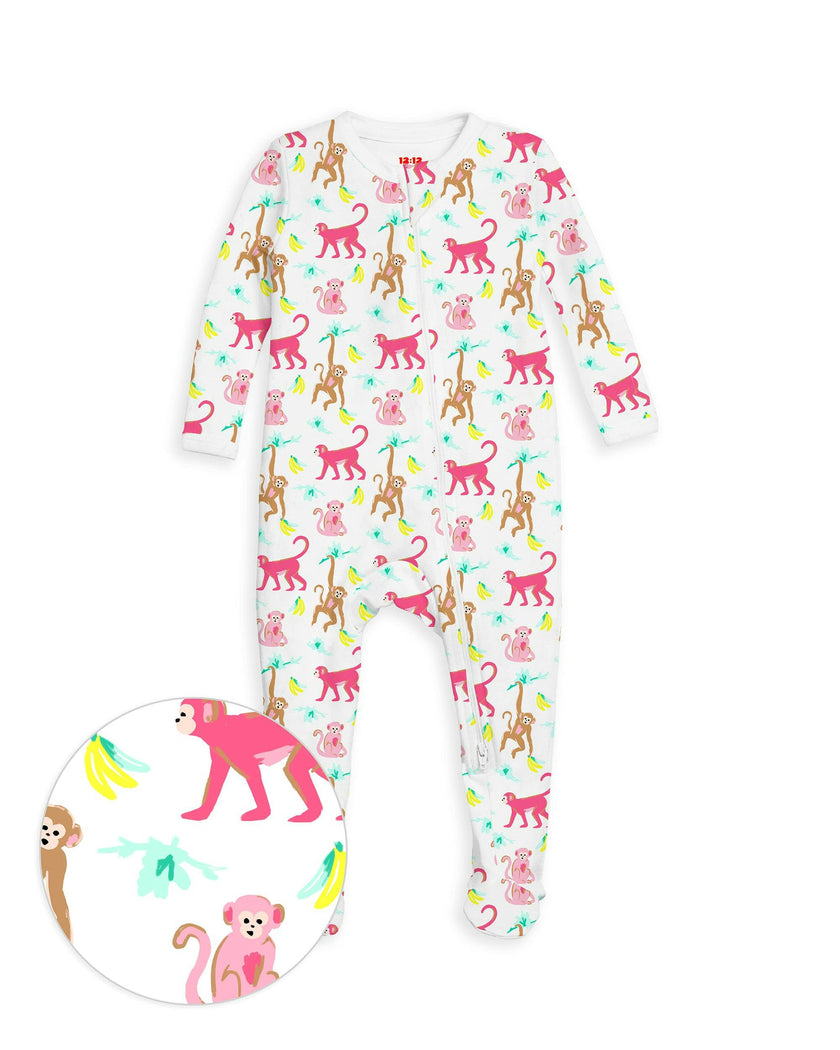 The Organic Zipper Footie [Monkeying Around Pink]