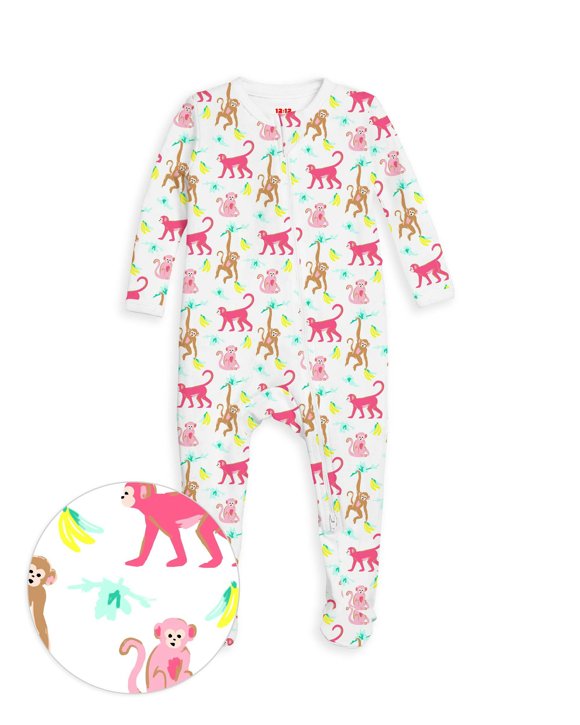 The Organic Zipper Footie [Monkeying Around Pink]