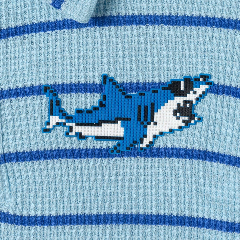 Boys Striped Waffle Polo Set | Blue Shark