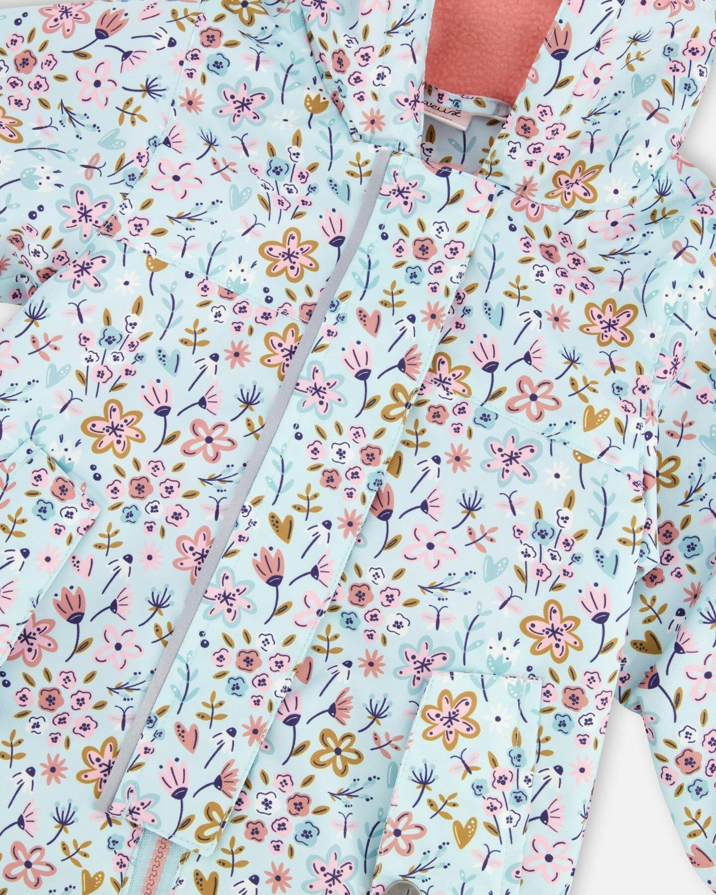 Baby Mid-Season One-Piece Outerwear With Hat Blue Mini Flower Print