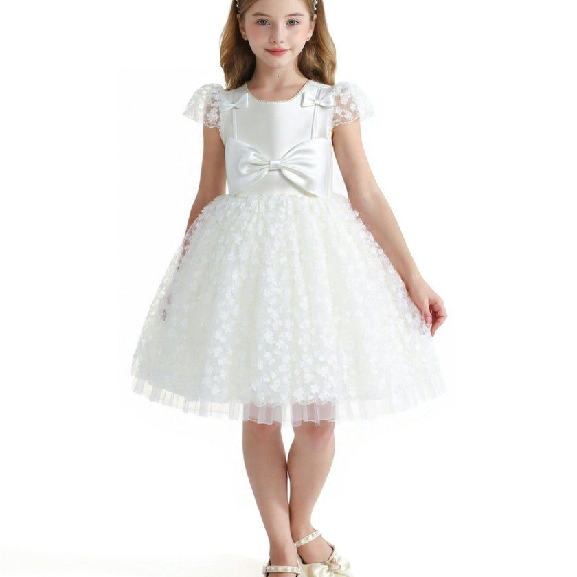 White Floral Bow Upton Dress