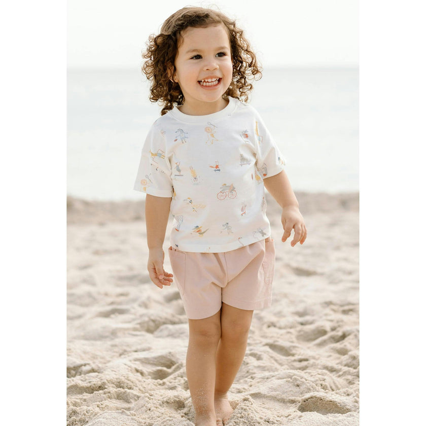 Short Sleeve Round Neck Drop Shoulder T-Shirt, Multi