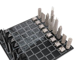 Chess Set Stainless Steel CHICAGO with Wood Map Board