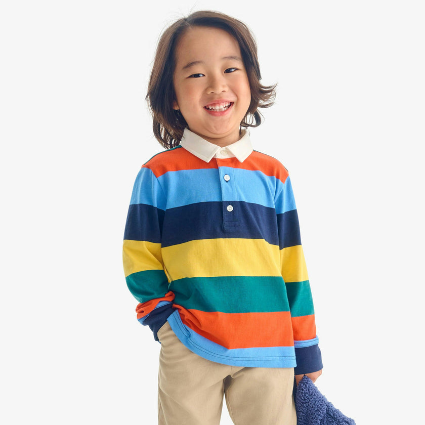 Kids long sleeve polo in rugby stripe