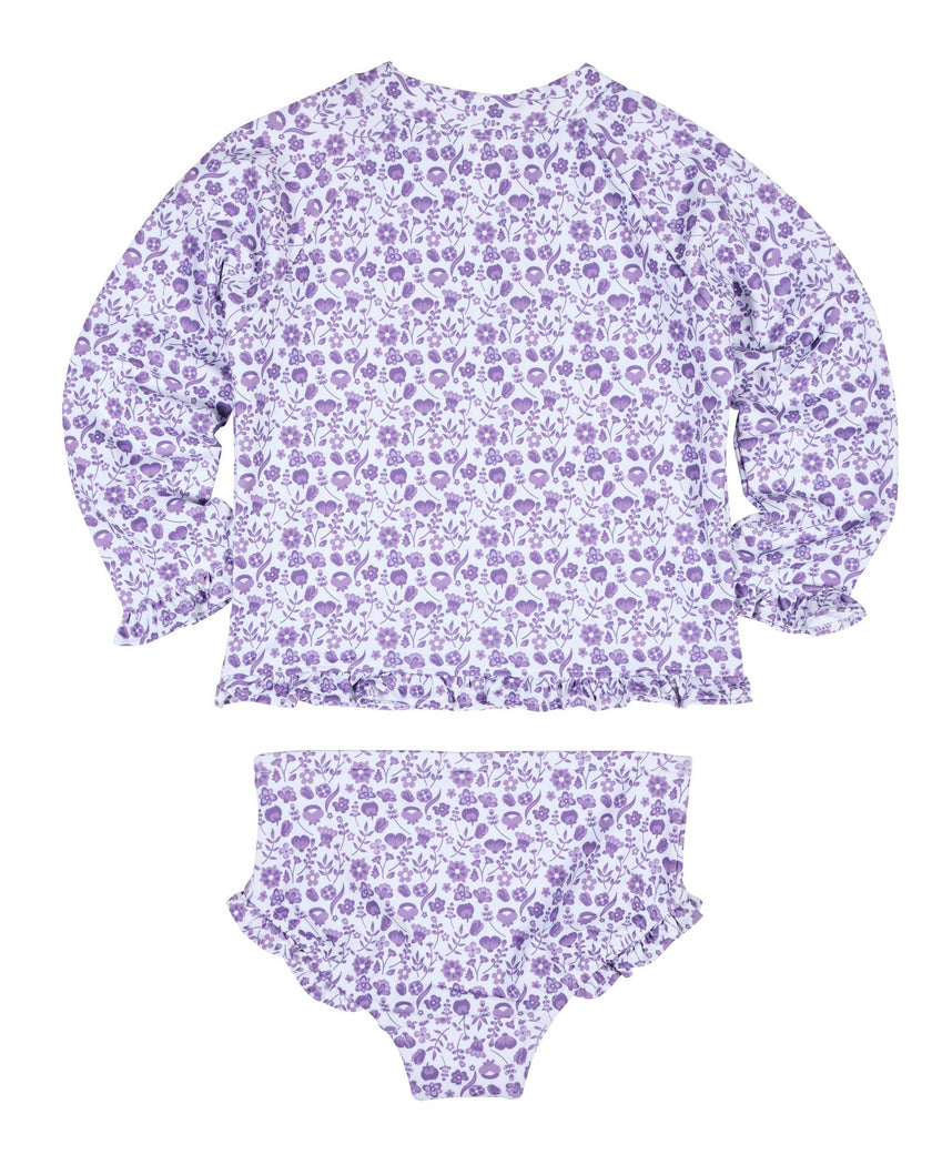 Floral Print Rashguard Swimsuit W/Ruffles