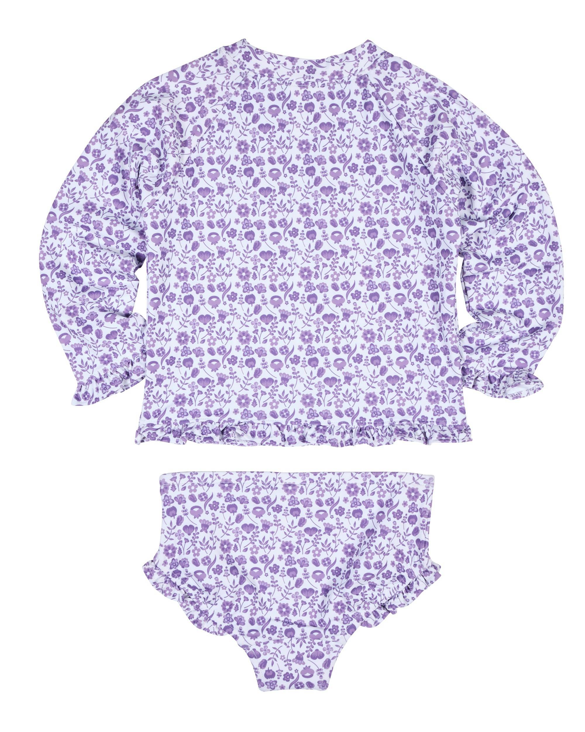 Floral Print Rashguard Swimsuit W/Ruffles