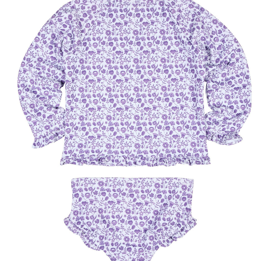 Floral Print Rashguard Swimsuit W/Ruffles