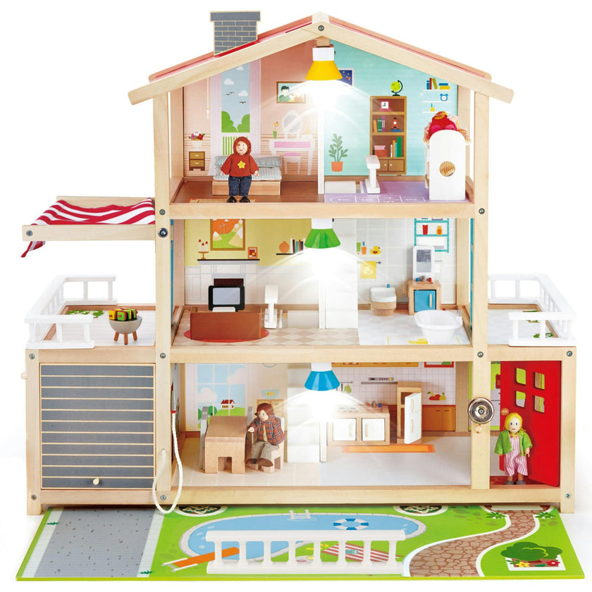 Doll Family Mansion Wooden Dollhouse W/ LED Lights