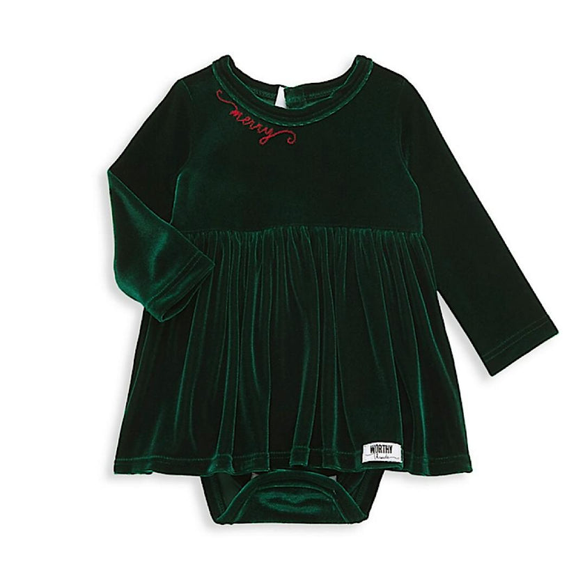 Holiday Velvet Embroidered Snap Closure Bubble Romper