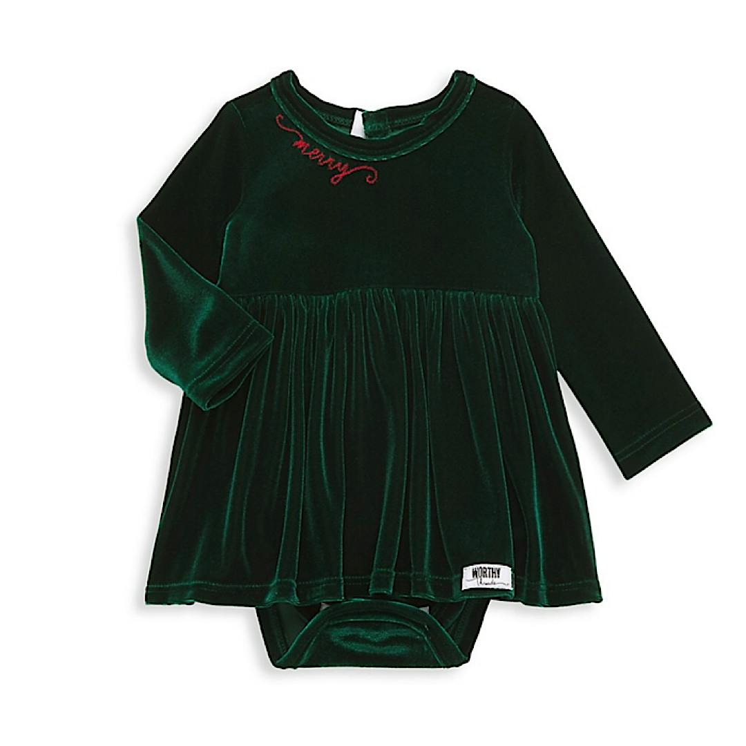 Holiday Velvet Embroidered Snap Closure Bubble Romper