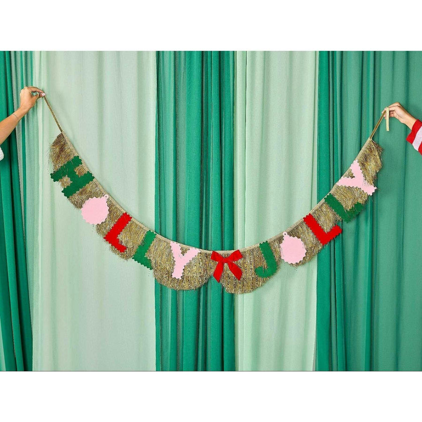 Holly Jolly Gold Fringe Banner (Reusable Holiday Garland)