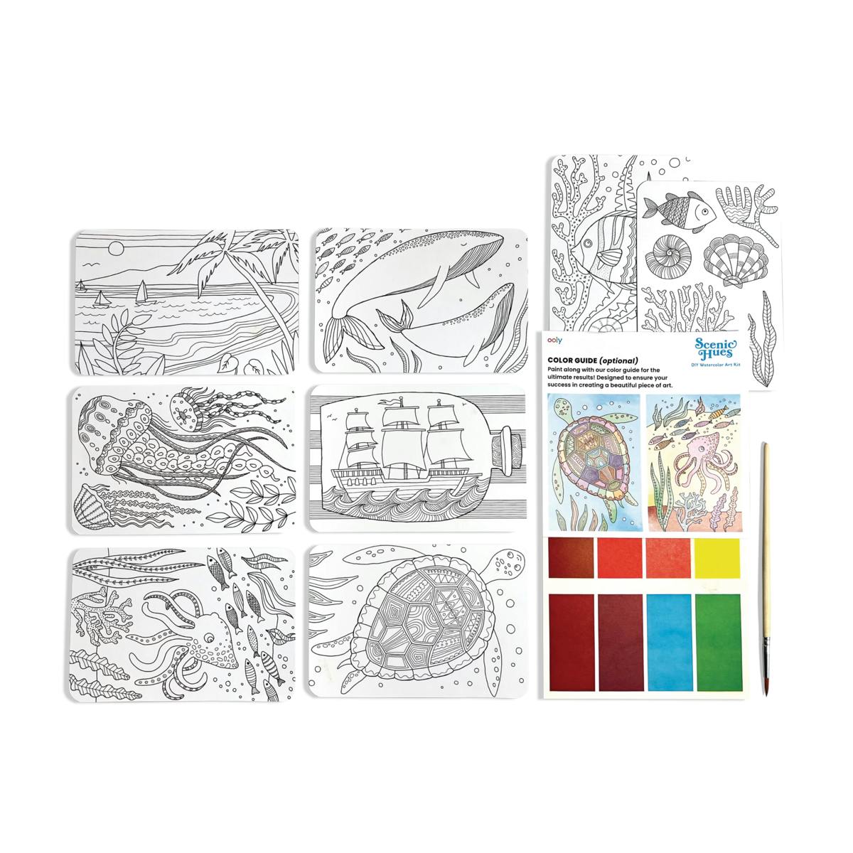 Scenic Hues DIY Watercolor Postcard Art Kit - Ocean Paradise - 8 Cards