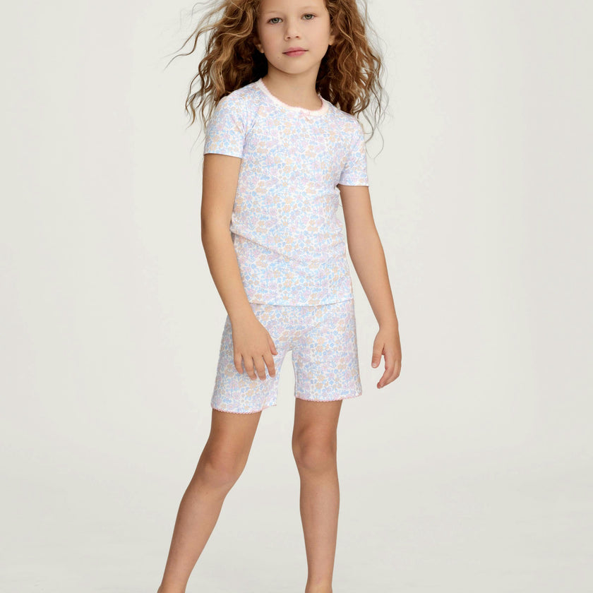 Kid's Pima Snug Fit Short Set in Fleur Blanche