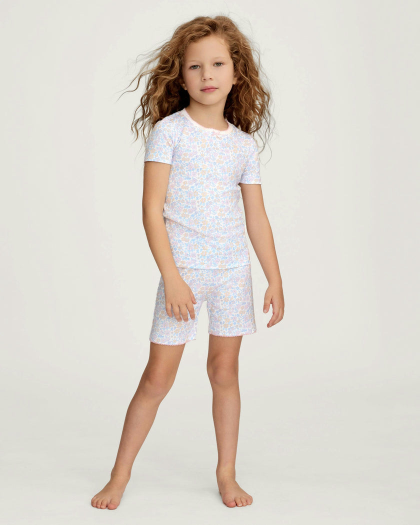Kid's Pima Snug Fit Short Set in Fleur Blanche