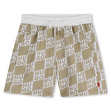 Beige Swim Shorts with All-Over Logo Print