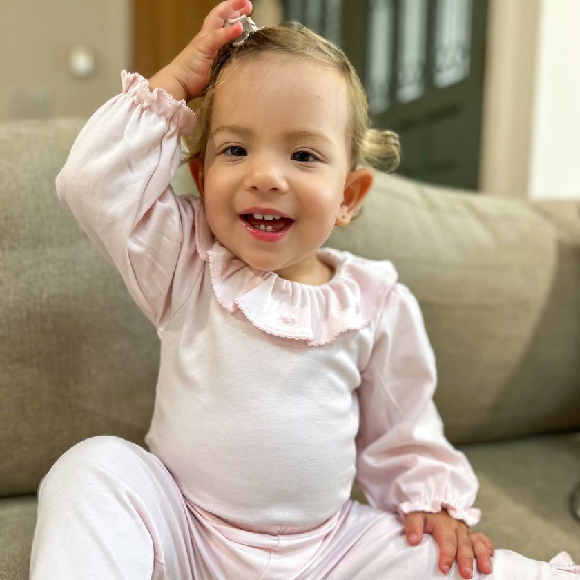 Pima Bodysuit Ruffle Long Sleeves Rose Pink
