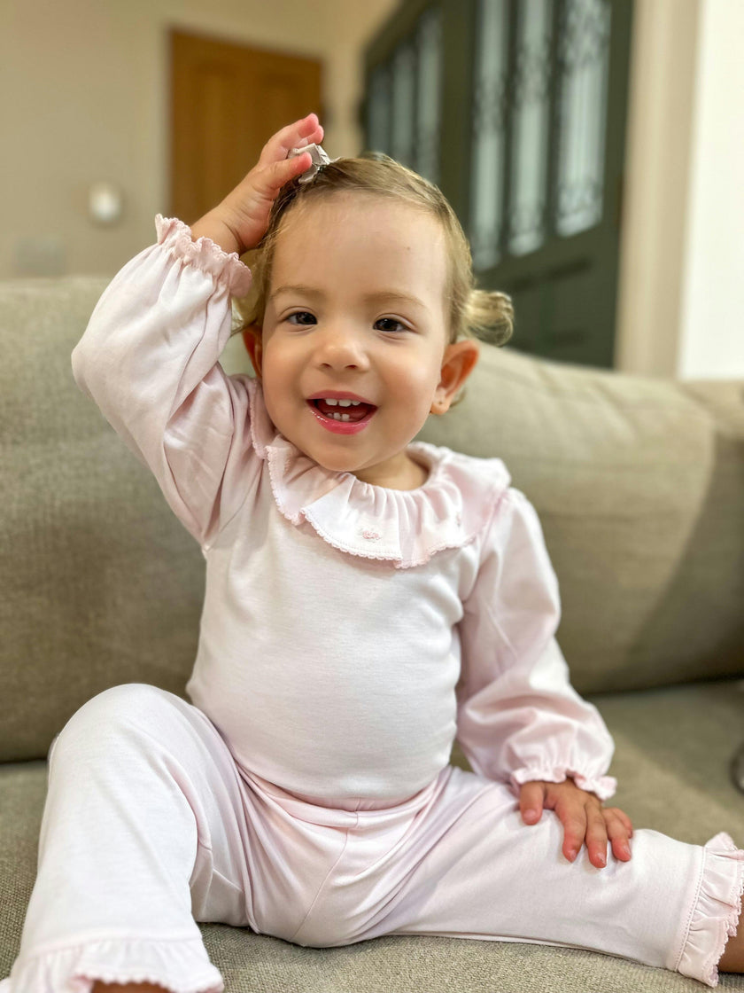 Pima Bodysuit Ruffle Long Sleeves Rose Pink