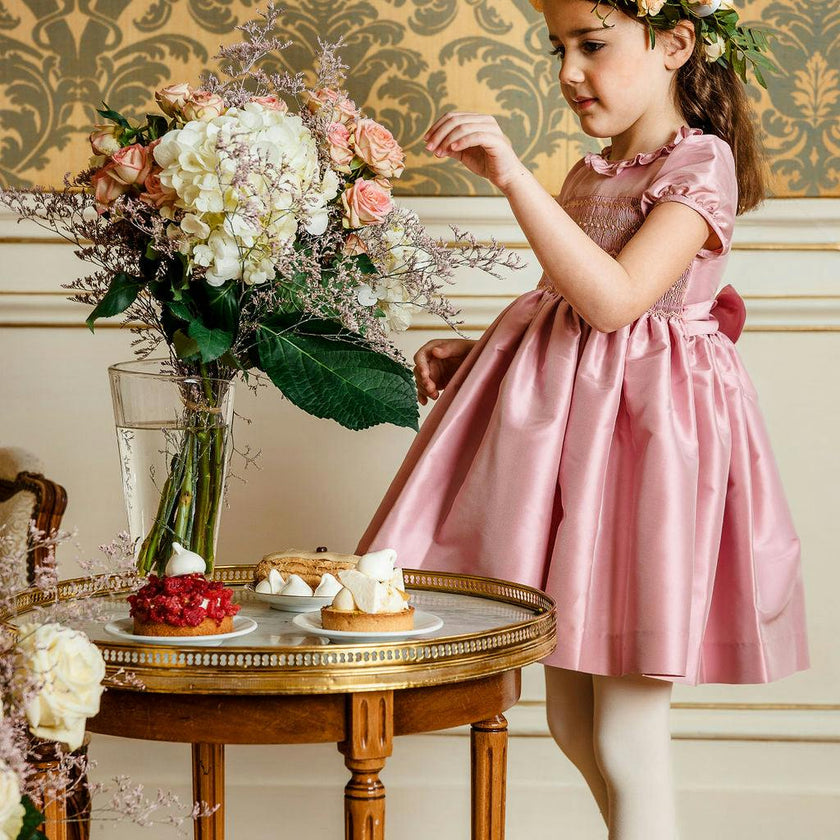 Astrid Pink Silk Smocked Girl Dress