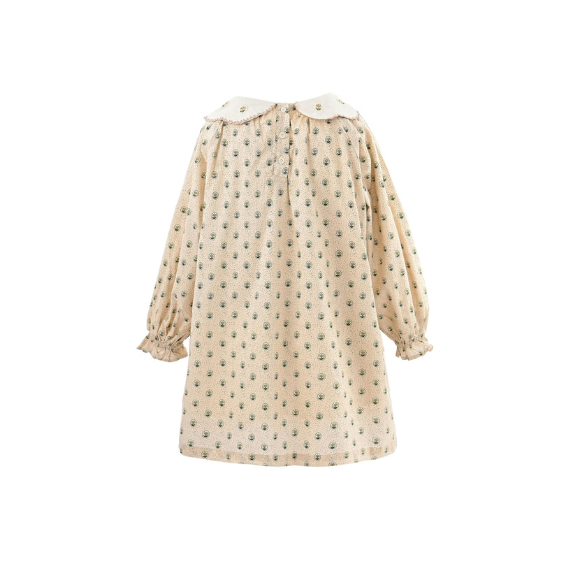 Beige Floral Smocked Dress