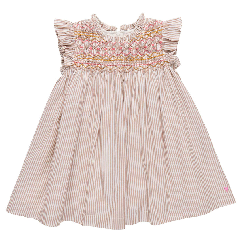 Girls Stevie Dress - Tawny Brown Stripe