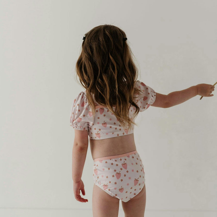 Girls Puff Sleeve Two-Piece Swimsuit in Strawberries
