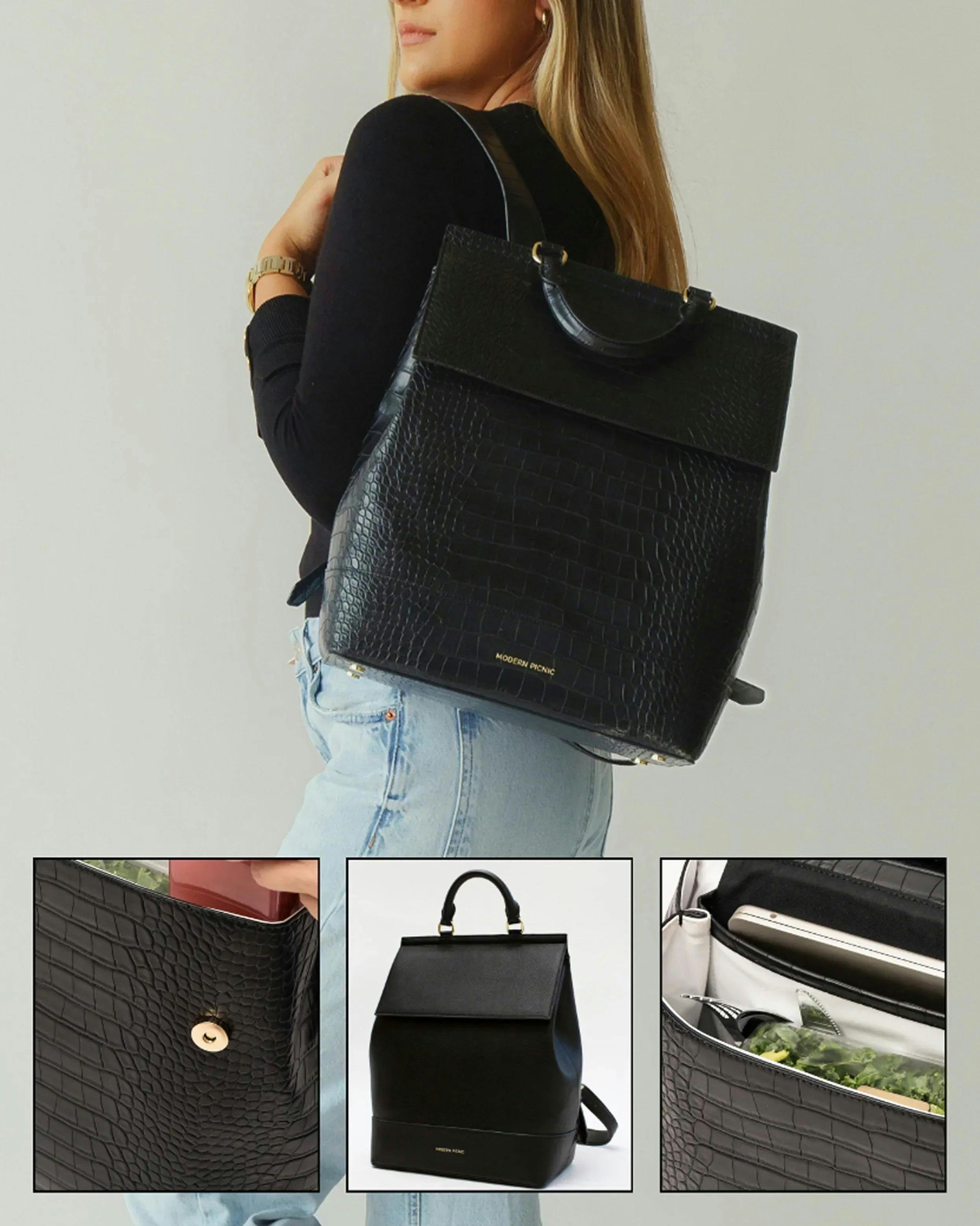 Chic, Stylish Padded Laptop Sleeve Backpack, Black Croc