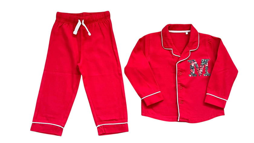 Liberty of London Christmas children's personalised classic pyjamas - red