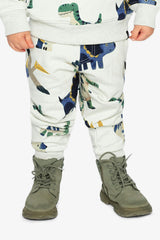 Baby Fleece Sweatpants Beige Dinosaur Print