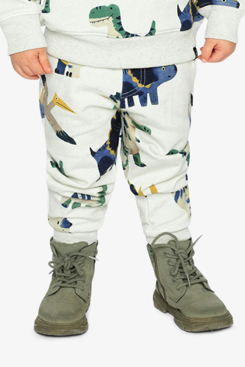 Fleece Sweatpants Beige Dinosaur Print