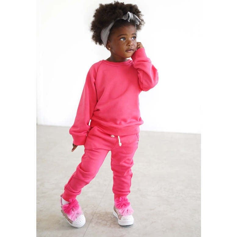 Crewneck Terry Jogger Pant Sweatsuit Set, Candy Pink