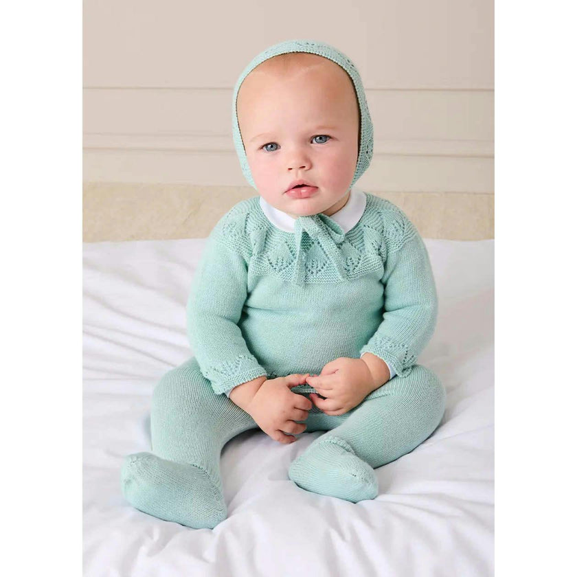 Diamond Openwork Three Piece Knitted Set in Sage Green (1-9mths)