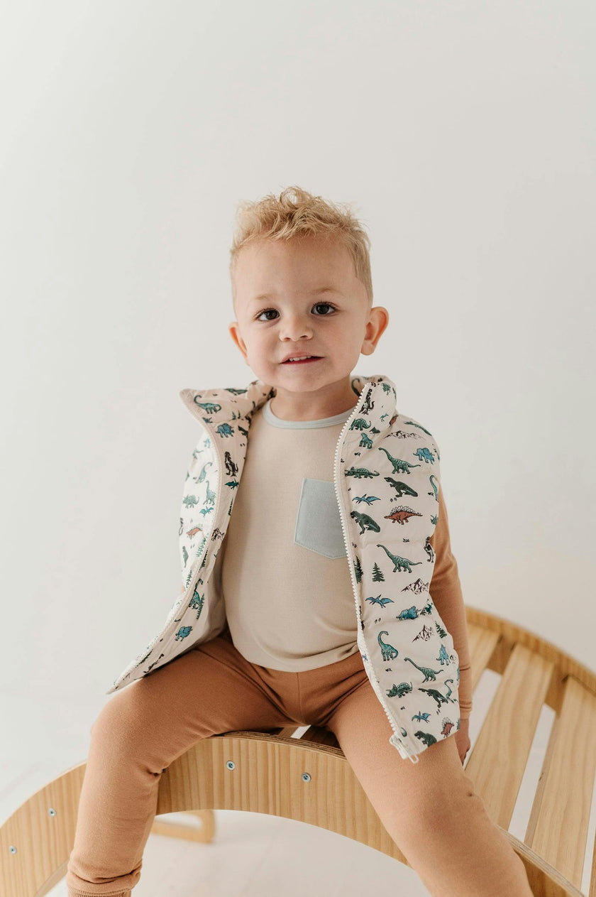 Kids Puffer Vest in Dino Land