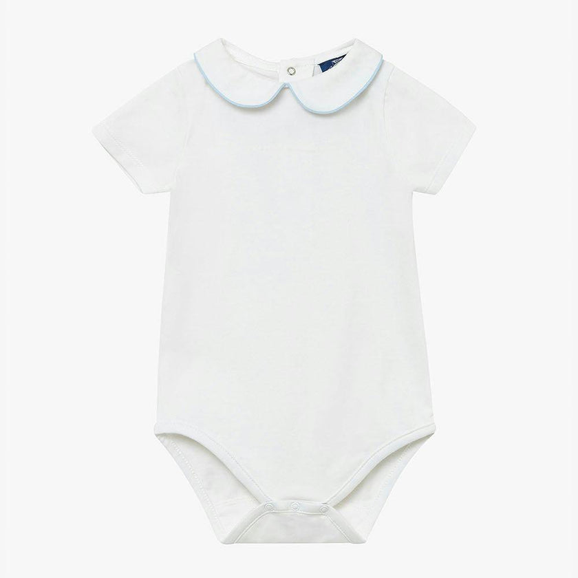 Baby Short-Sleeved Milo Bodysuit in White/Blue