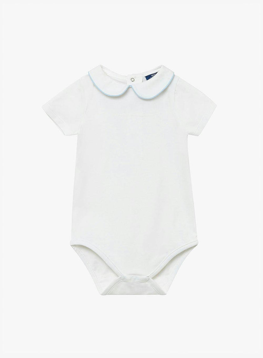 Baby Short-Sleeved Milo Bodysuit in White/Blue