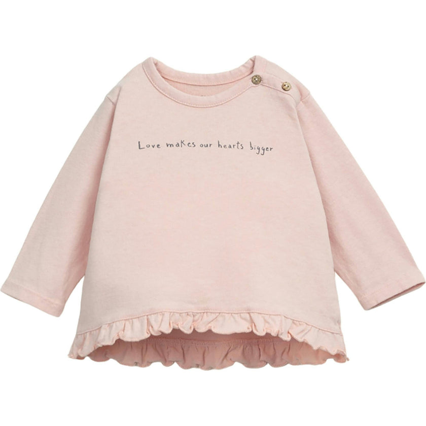 Wording Graphic Print Round Neck Long Sleeve Frill Bottom T-Shirt