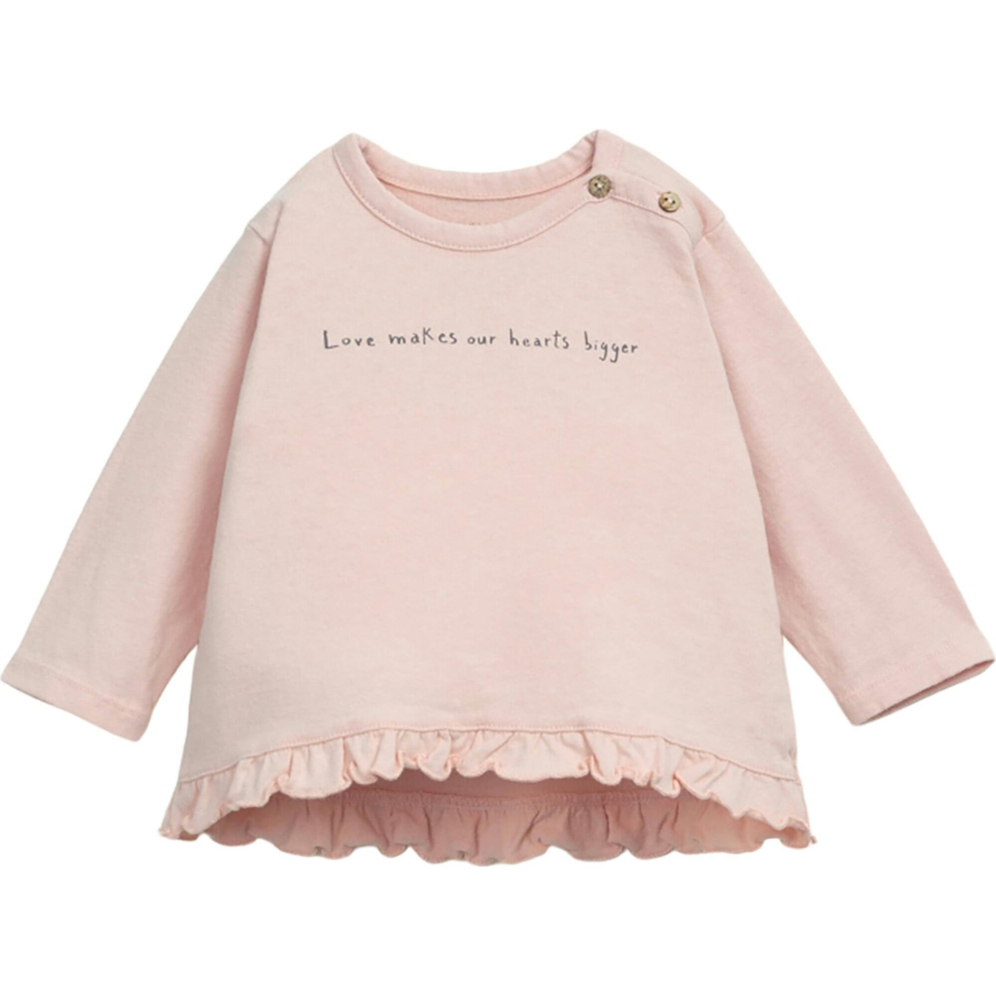 Wording Graphic Print Round Neck Long Sleeve Frill Bottom T-Shirt