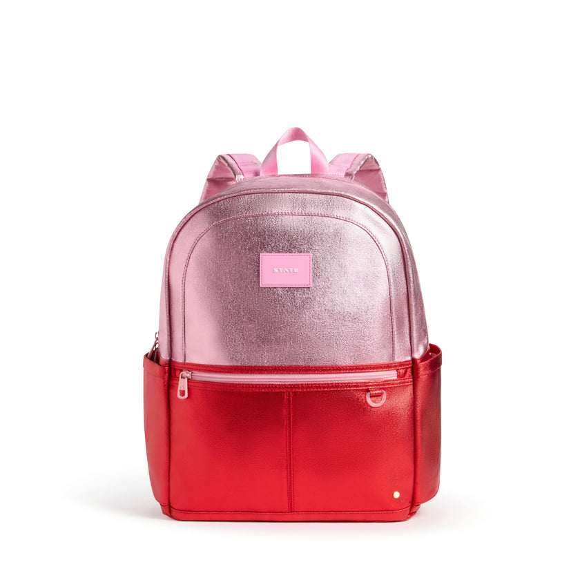 Kane Double Pocket Large Backpack, Metallic Pink/Red Colorblock
