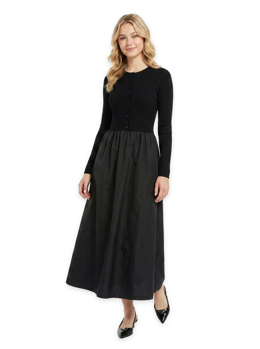 Jersey Knit & Woven Paneled Dress