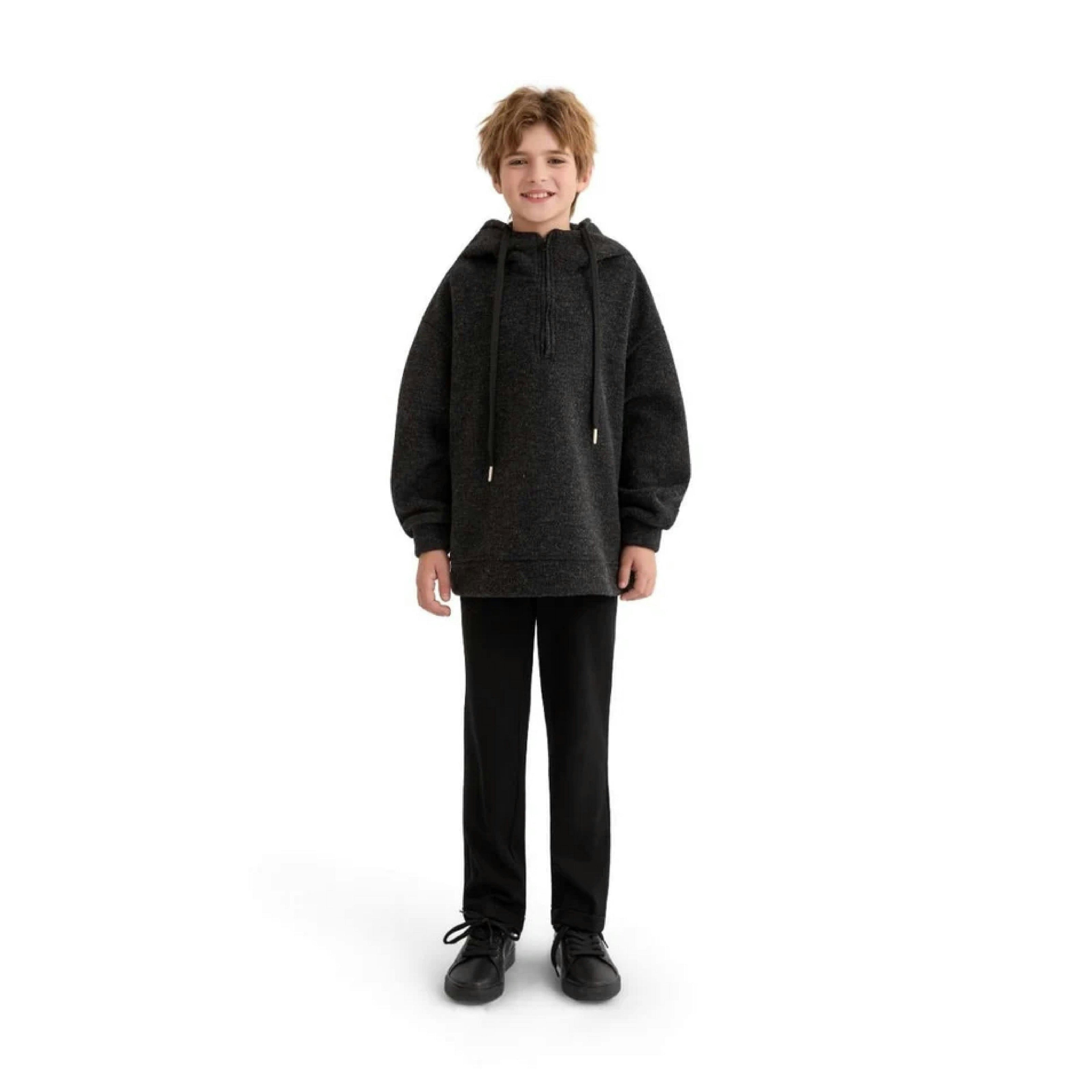 Dark Gray Half-Zip Hooded Sweatshirt