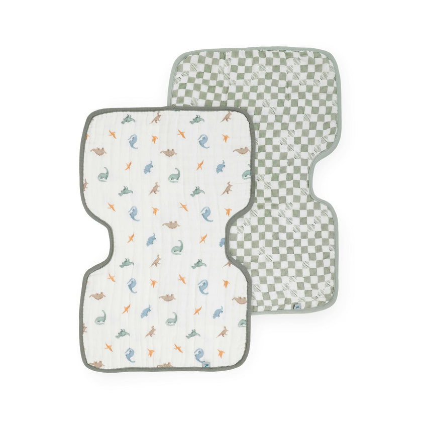 Organic Cotton Muslin Burp Cloth 2 Pack - Little Dino + Green Checker