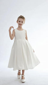 White Redwooda Satin Bow-Back Dress