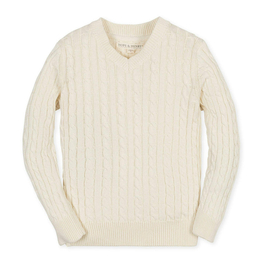 Organic V-Neck Cable Sweater
