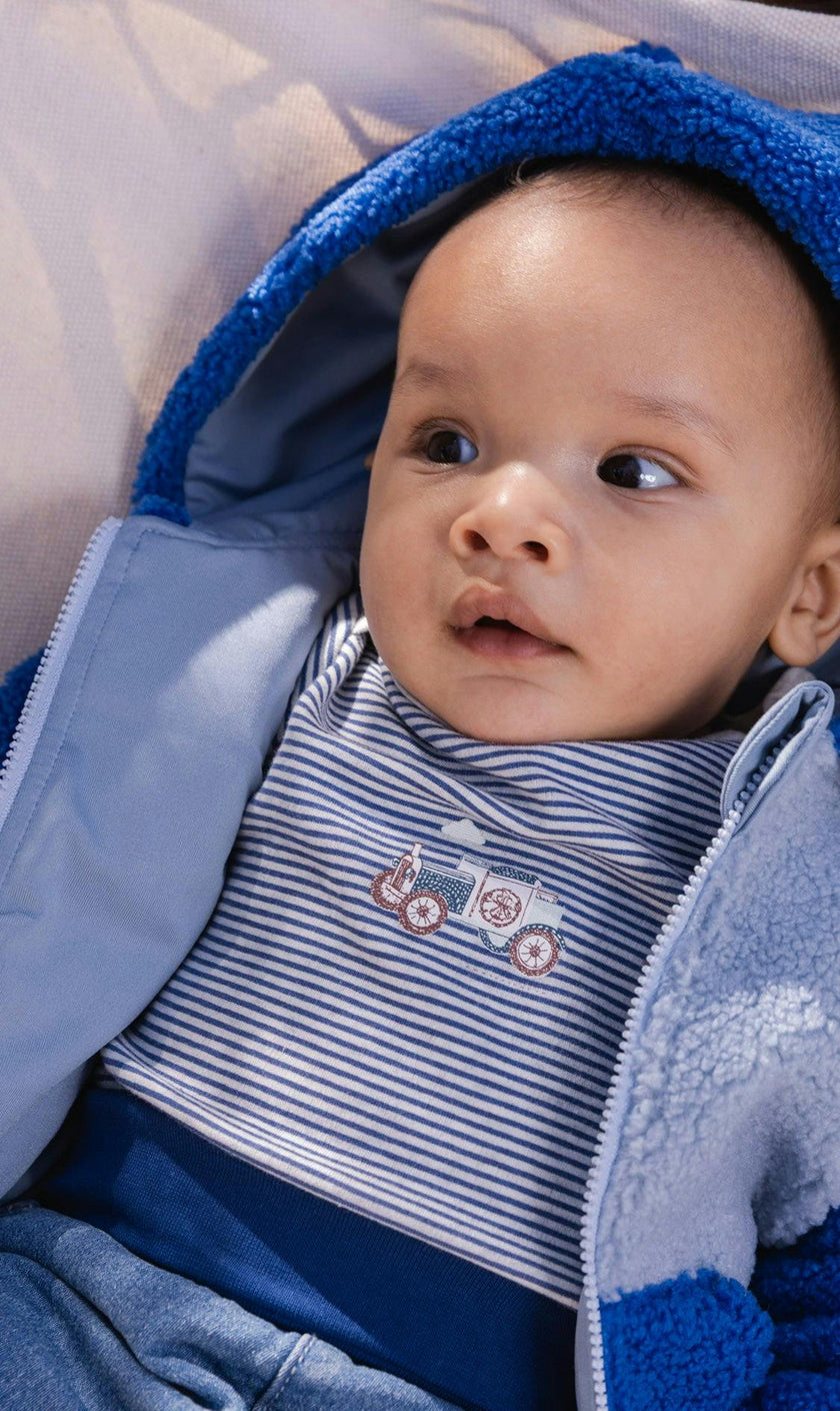 Organic Cotton Onesie Blue Printed Stripes