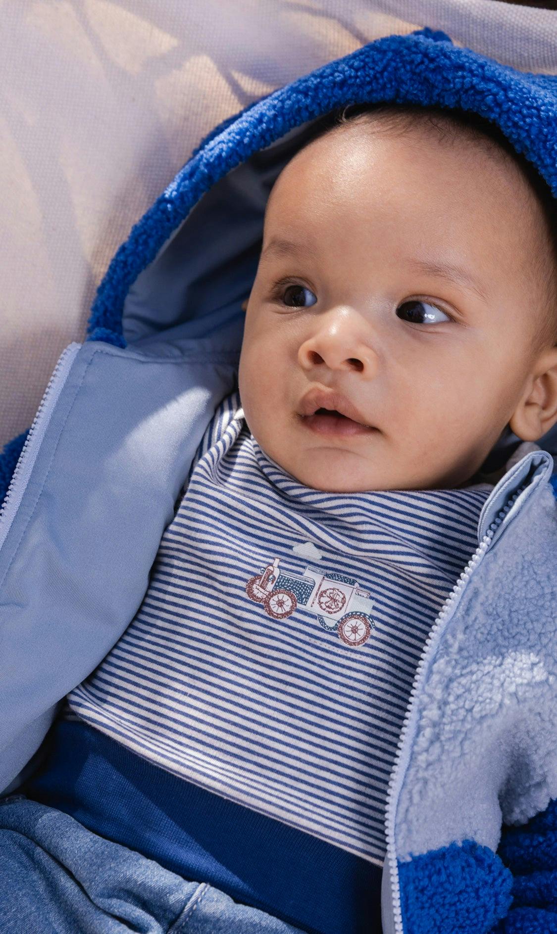 Organic Cotton Onesie Blue Printed Stripes